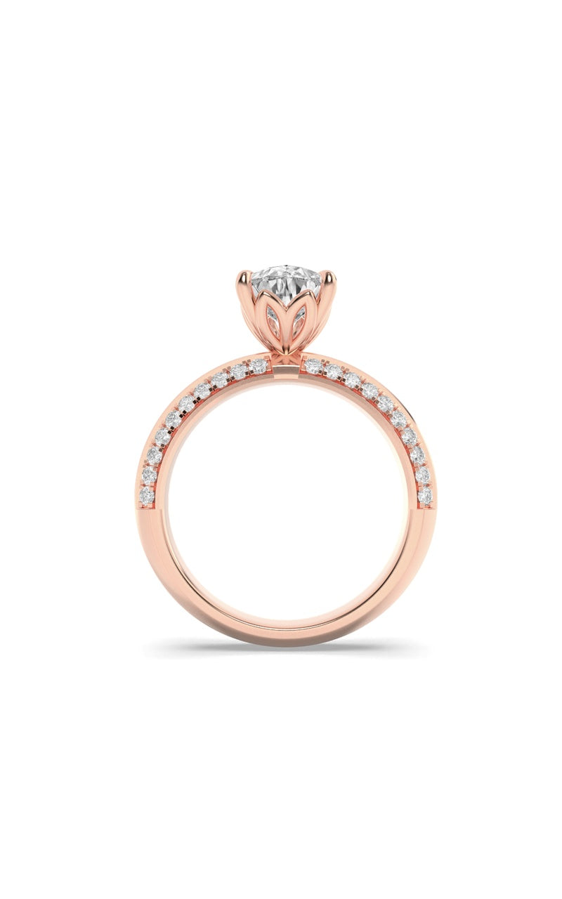 2Cttw Pear Shaped Lab Grown Diamond (F/VS) Micro Pave Knife Edge Accent Ring in 14K Gold