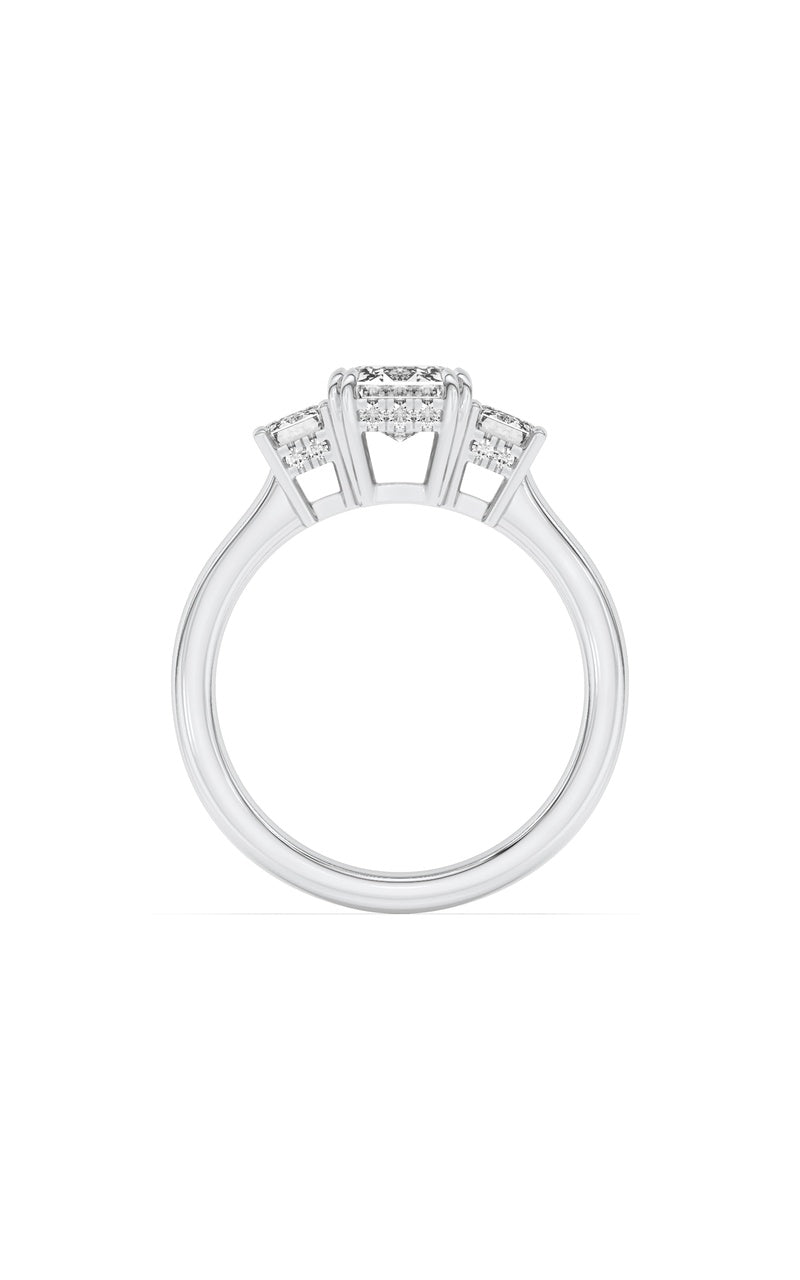 3Cttw Emerald Shaped Lab Grown Diamond (F/VS) Three Stone Accented Ring in 14K Gold