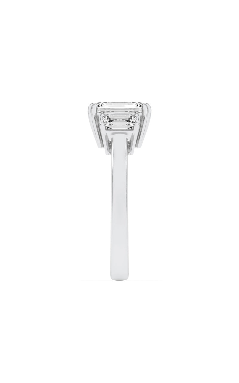 3Cttw Emerald Shaped Lab Grown Diamond (F/VS) Three Stone Accented Ring in 14K Gold