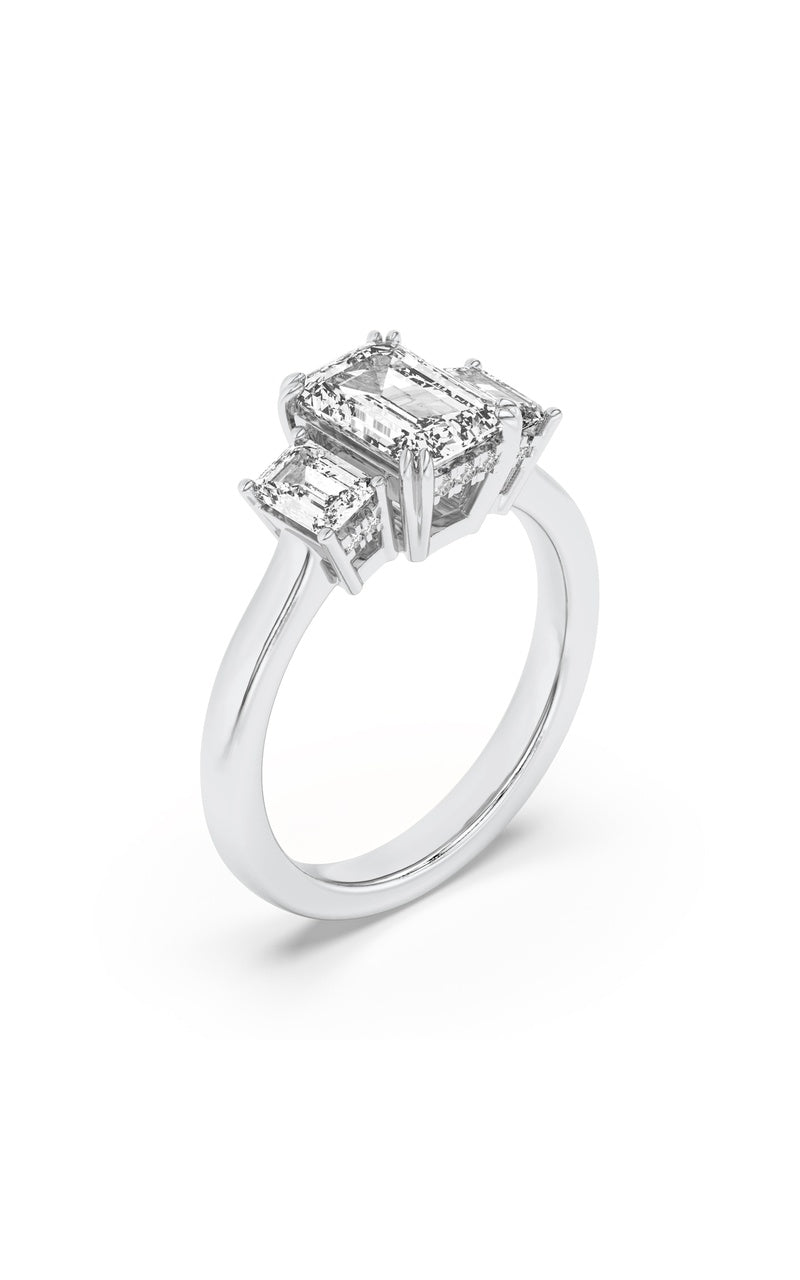 3Cttw Emerald Shaped Lab Grown Diamond (F/VS) Three Stone Accented Ring in 14K Gold