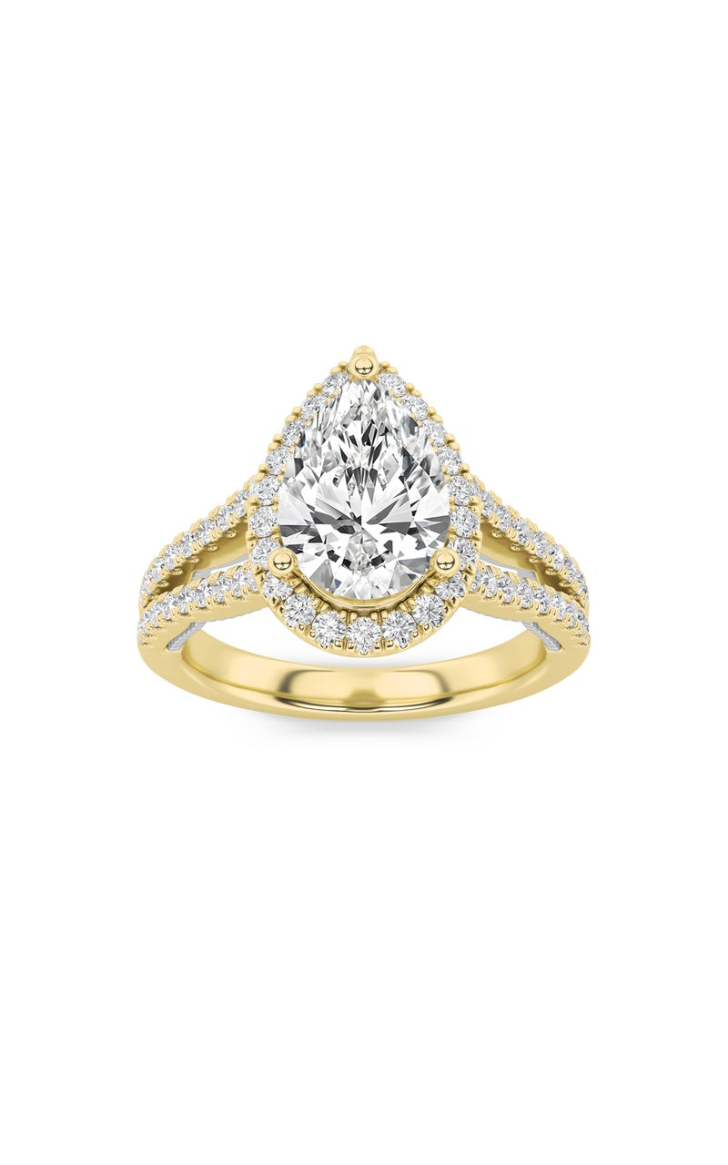 2Cttw Pear Shaped Lab Grown Diamond (F/VS) Split Shank Accented Ring in 14K Gold