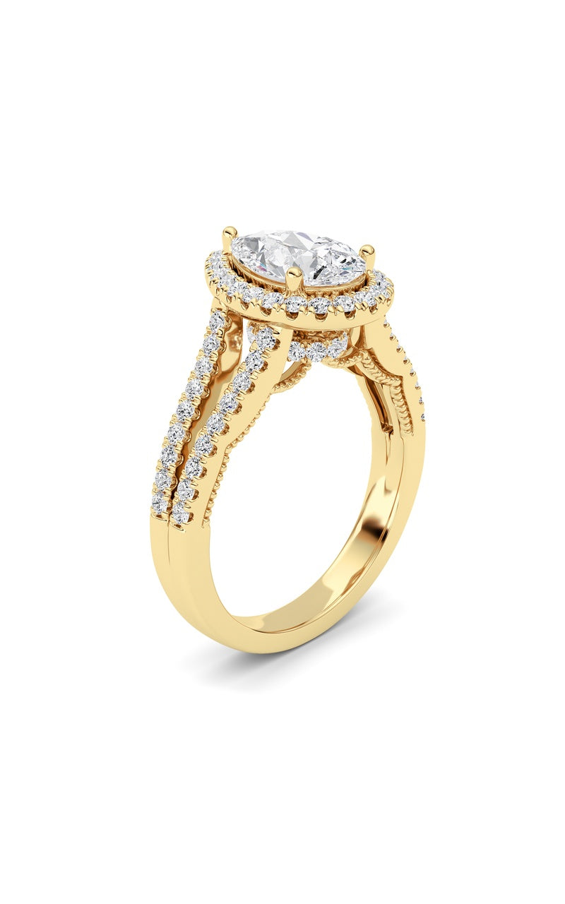 2Cttw Pear Shaped Lab Grown Diamond (F/VS) Split Shank Accented Ring in 14K Gold