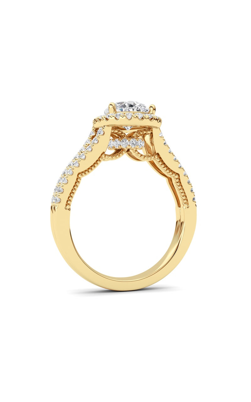 2Cttw Pear Shaped Lab Grown Diamond (F/VS) Split Shank Accented Ring in 14K Gold