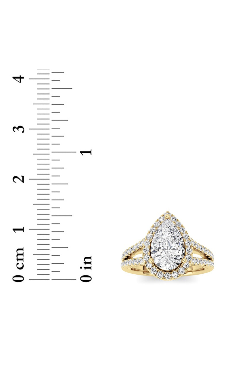 2Cttw Pear Shaped Lab Grown Diamond (F/VS) Split Shank Accented Ring in 14K Gold