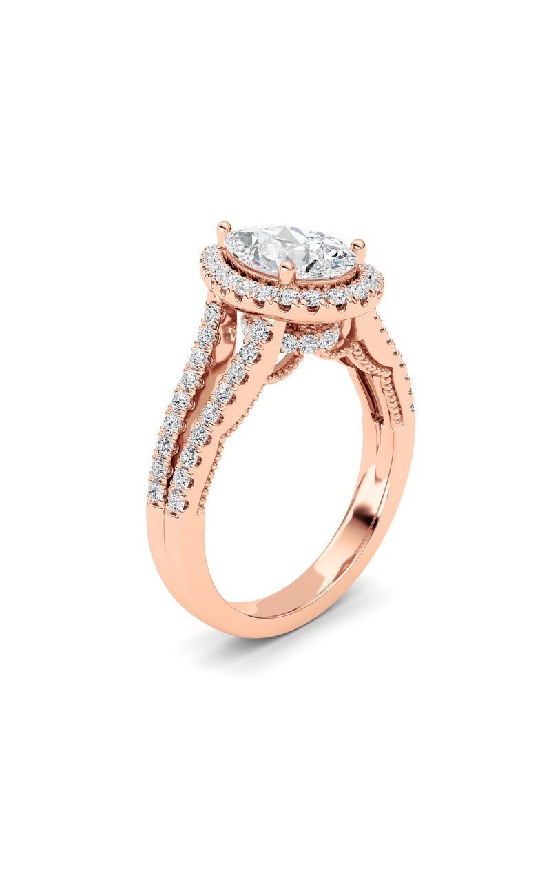 2Cttw Pear Shaped Lab Grown Diamond (F/VS) Split Shank Accented Ring in 14K Gold