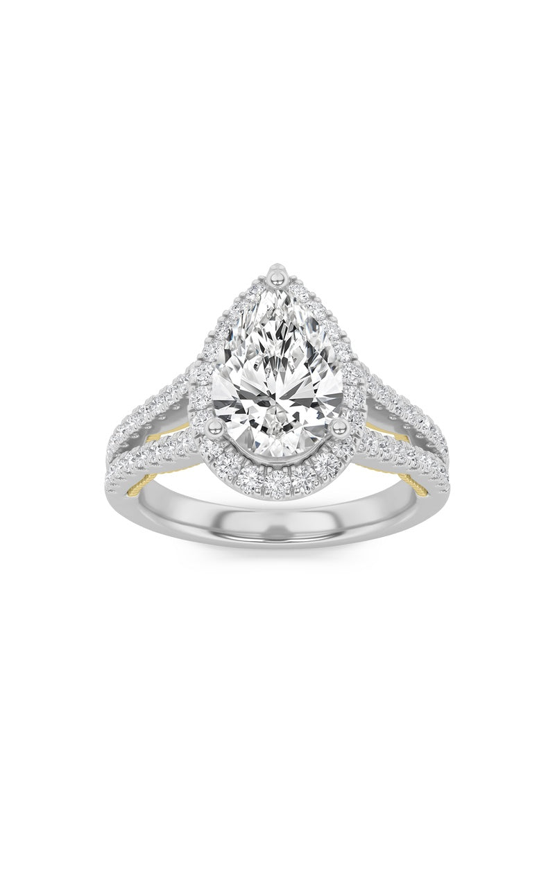 2Cttw Pear Shaped Lab Grown Diamond (F/VS) Split Shank Accented Ring in 14K Gold