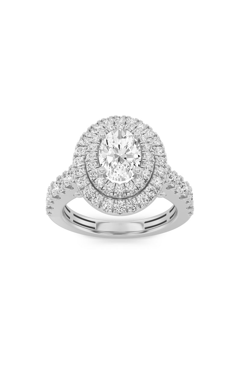 2Cttw Emerald Shaped Lab Grown Diamond (F/VS) Double Halo Engagement Ring in 14K Gold