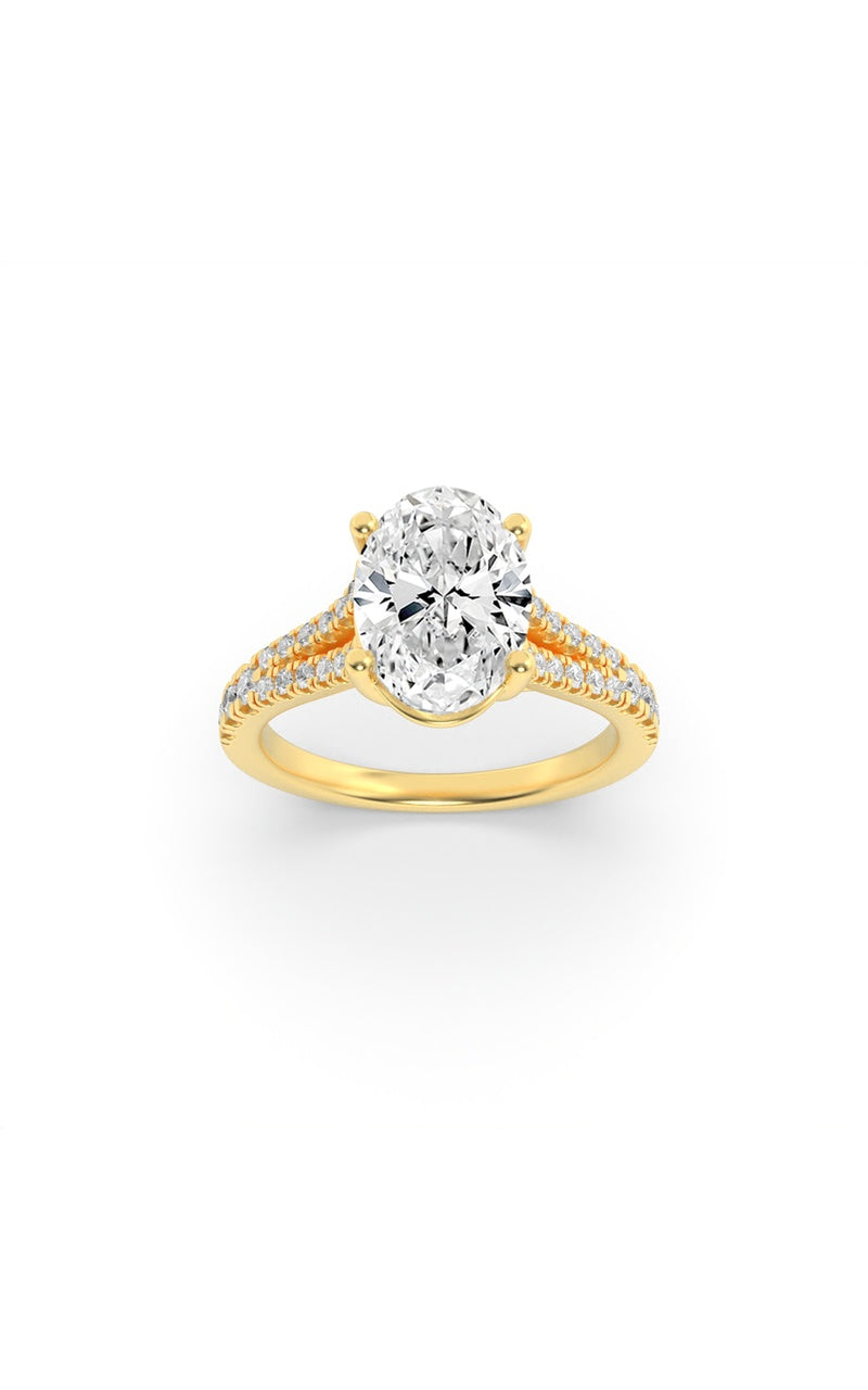 2Cttw Emerald Shaped Lab Grown Diamond (F/VS) Split Shank Trellis Engagement Ring in 14K Gold