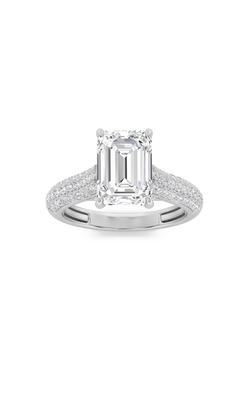 2.5Cttw Emerald Shaped Lab Grown Diamond (F/VS) Hidden Halo Accented Engagement Ring in 14K Gold