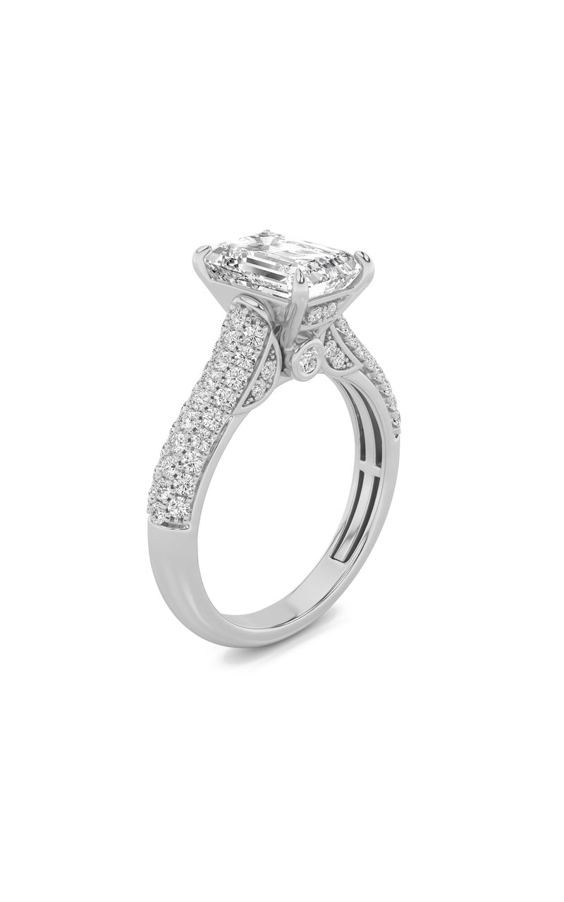 2.5Cttw Emerald Shaped Lab Grown Diamond (F/VS) Hidden Halo Accented Engagement Ring in 14K Gold