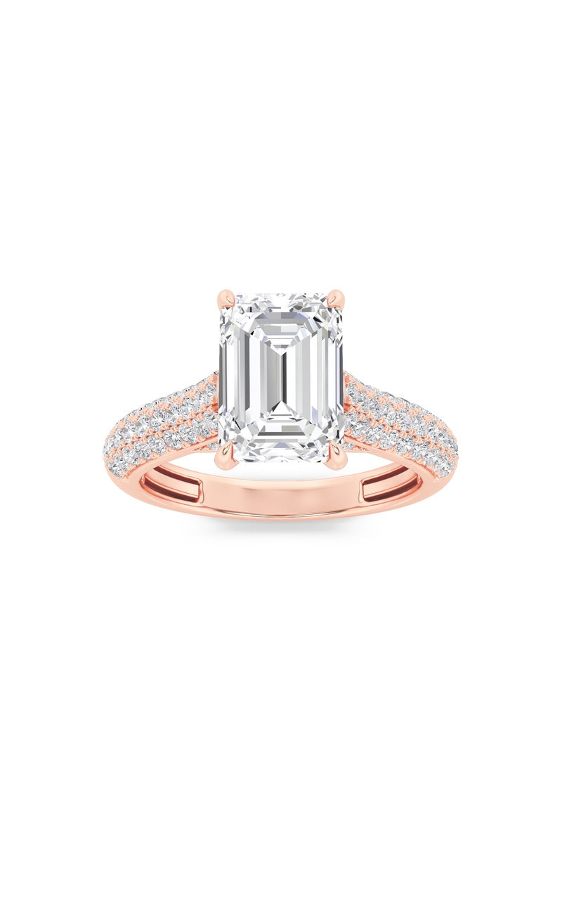 2.5Cttw Emerald Shaped Lab Grown Diamond (F/VS) Hidden Halo Accented Engagement Ring in 14K Gold