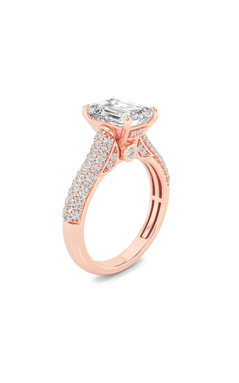 2.5Cttw Emerald Shaped Lab Grown Diamond (F/VS) Hidden Halo Accented Engagement Ring in 14K Gold