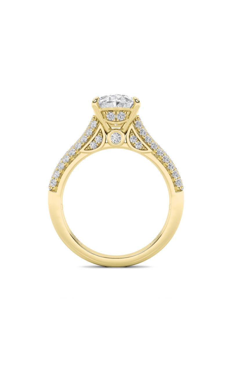 1.5Cttw Oval Shaped Lab Grown Diamond (F/VS) Hidden Halo Accented Engagement Ring in 14K Gold
