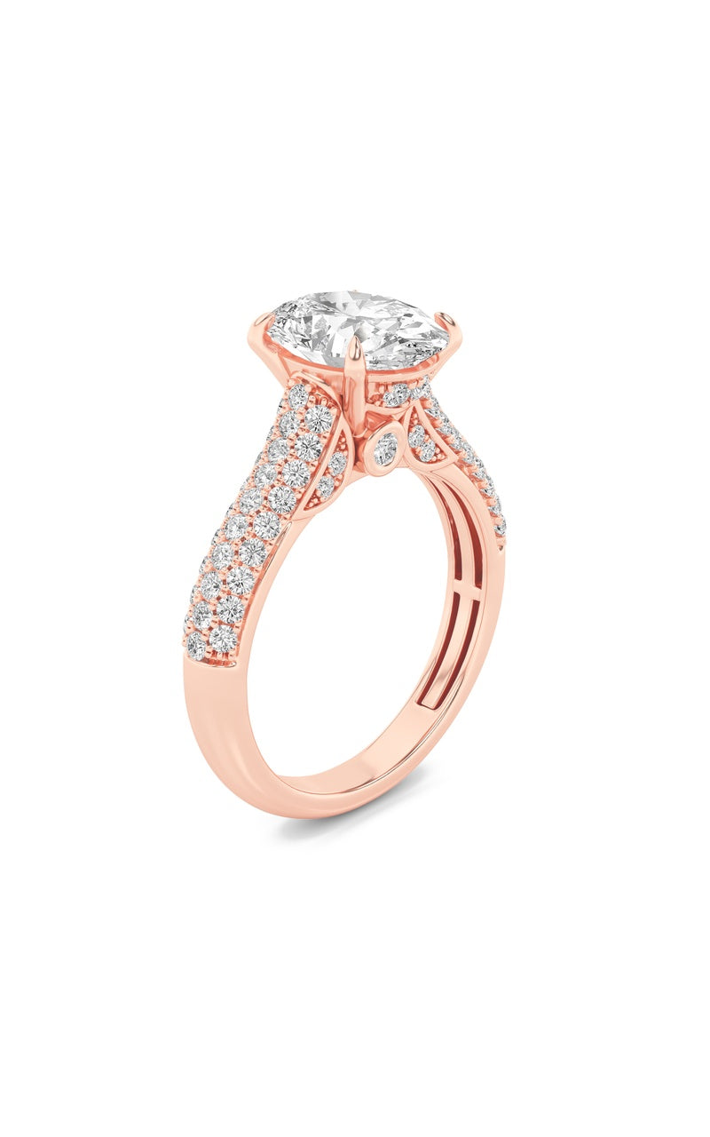 1.5Cttw Oval Shaped Lab Grown Diamond (F/VS) Hidden Halo Accented Engagement Ring in 14K Gold