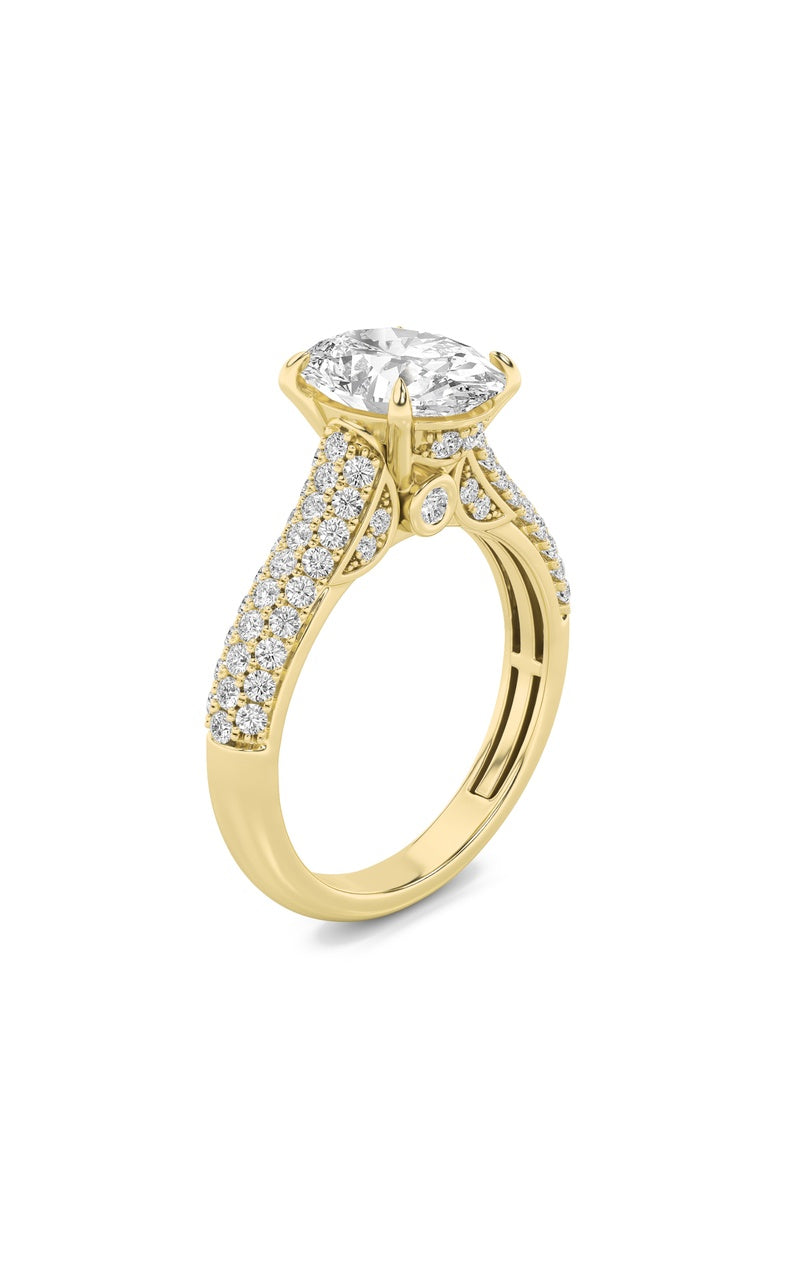 2.5Cttw Oval Shaped Lab Grown Diamond (F/VS) Hidden Halo Accented Engagement Ring in 14K Gold