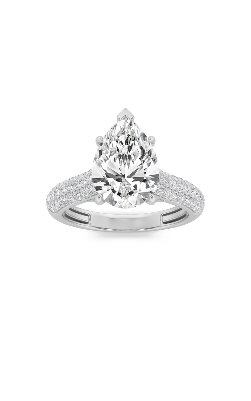 2.5Cttw Pear Shaped Lab Grown Diamond (F/VS) Hidden Halo Accented Engagement Ring in 14K Gold