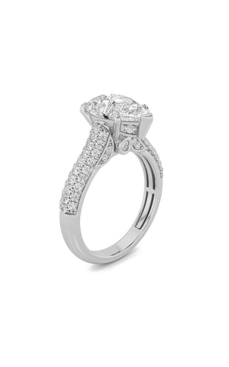 2.5Cttw Pear Shaped Lab Grown Diamond (F/VS) Hidden Halo Accented Engagement Ring in 14K Gold
