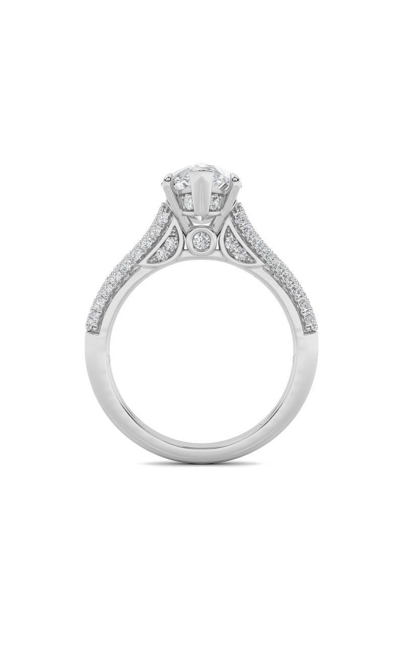 2.5Cttw Pear Shaped Lab Grown Diamond (F/VS) Hidden Halo Accented Engagement Ring in 14K Gold