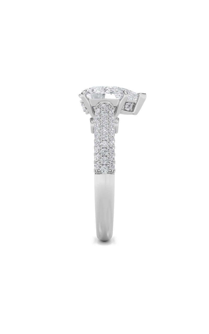 2.5Cttw Pear Shaped Lab Grown Diamond (F/VS) Hidden Halo Accented Engagement Ring in 14K Gold