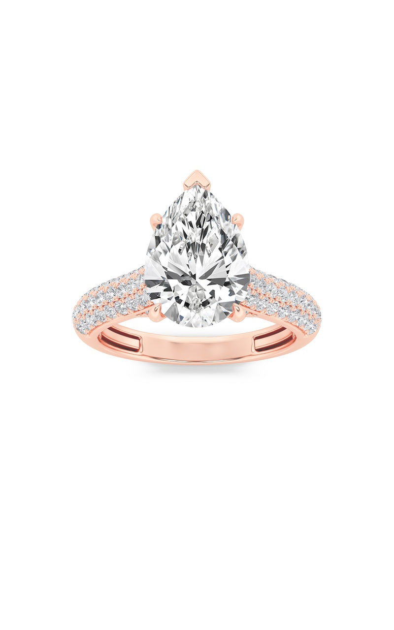 2.5Cttw Pear Shaped Lab Grown Diamond (F/VS) Hidden Halo Accented Engagement Ring in 14K Gold