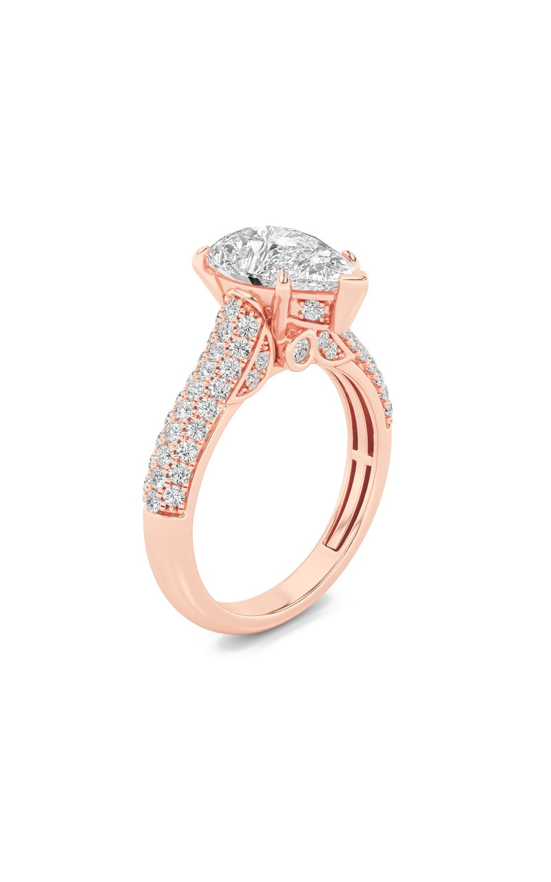 2.5Cttw Pear Shaped Lab Grown Diamond (F/VS) Hidden Halo Accented Engagement Ring in 14K Gold