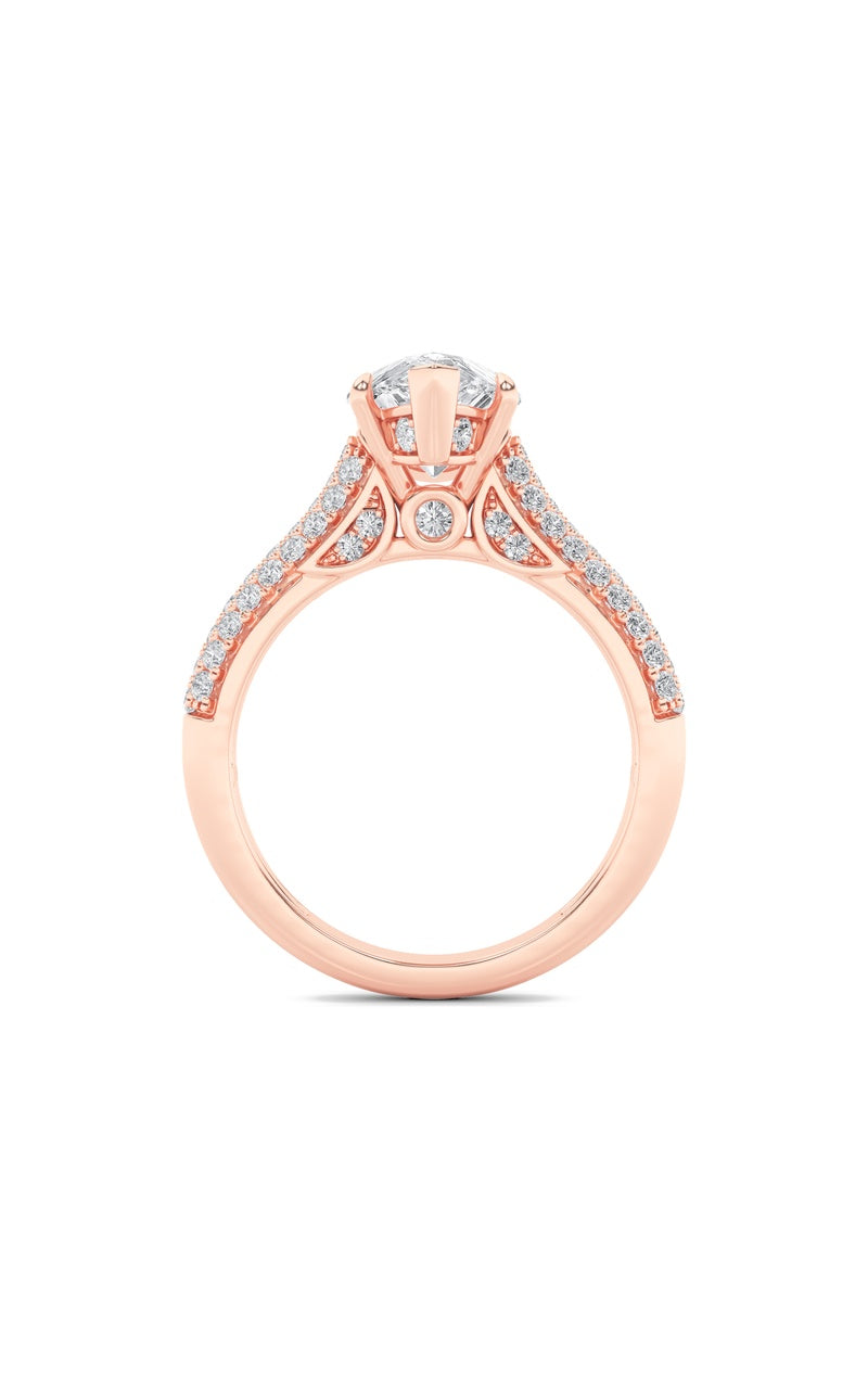 2.5Cttw Pear Shaped Lab Grown Diamond (F/VS) Hidden Halo Accented Engagement Ring in 14K Gold