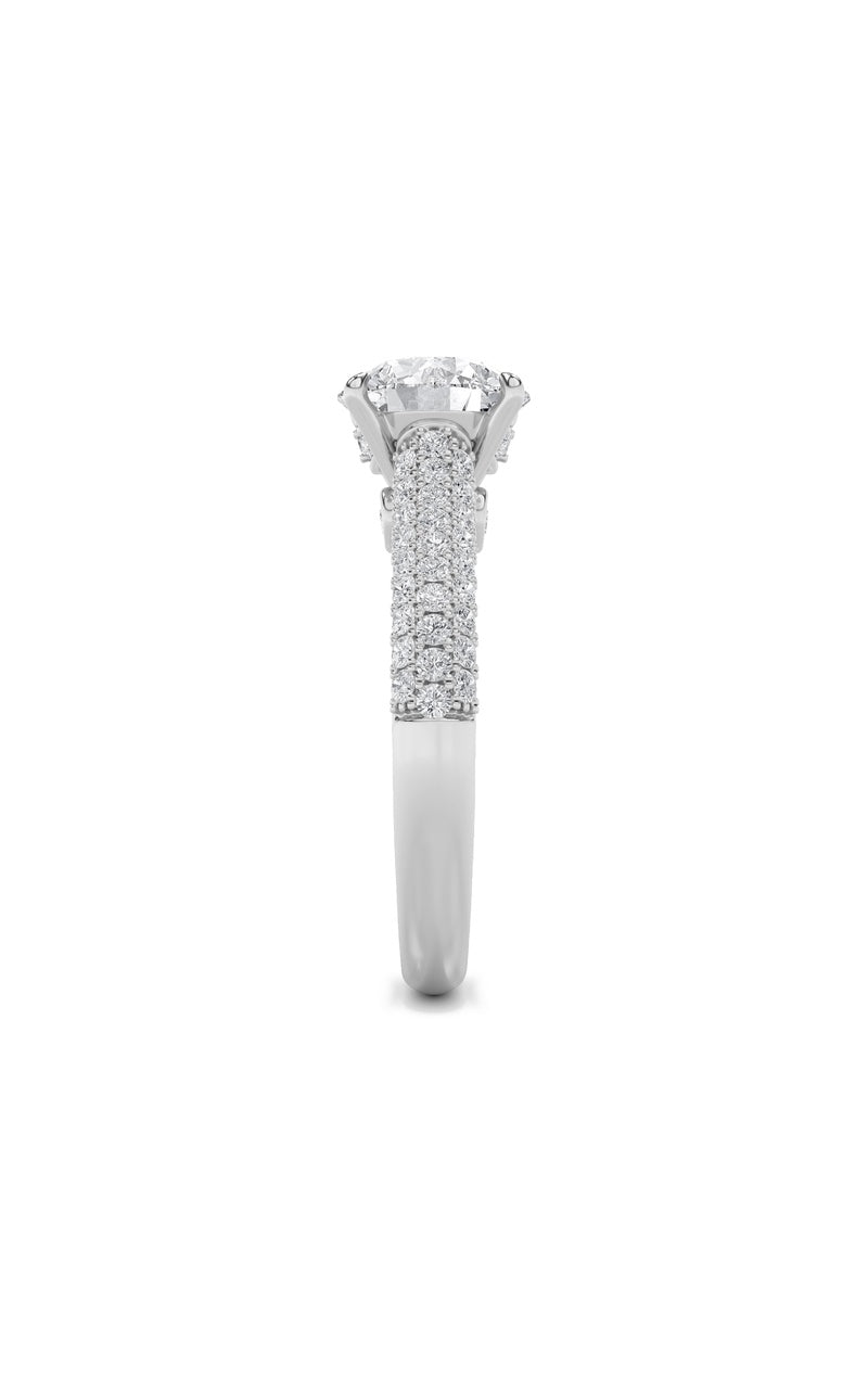 1.5Cttw Round Shaped Lab Grown Diamond (F/VS) Hidden Halo Accented Engagement Ring in 14K Gold