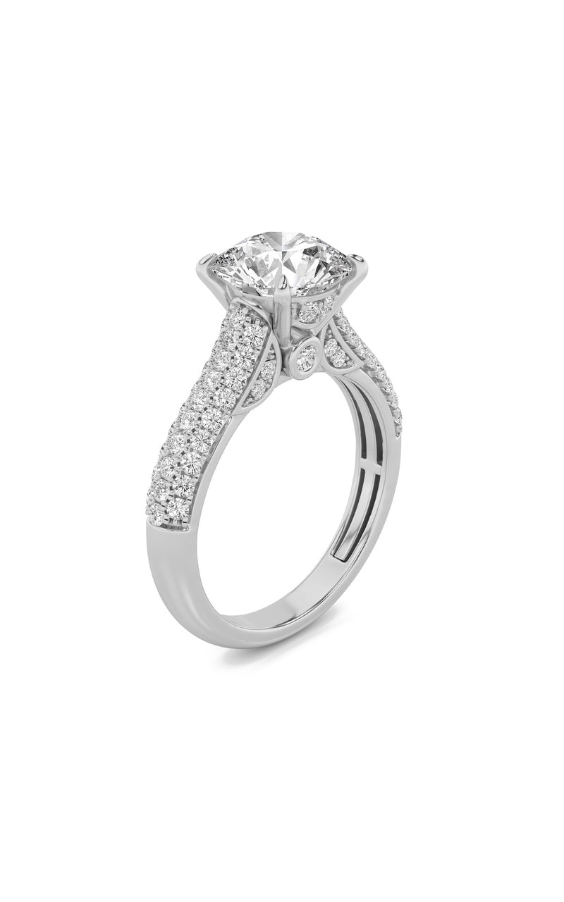 2.5Cttw Round Shaped Lab Grown Diamond (F/VS) Hidden Halo Accented Engagement Ring in 14K Gold