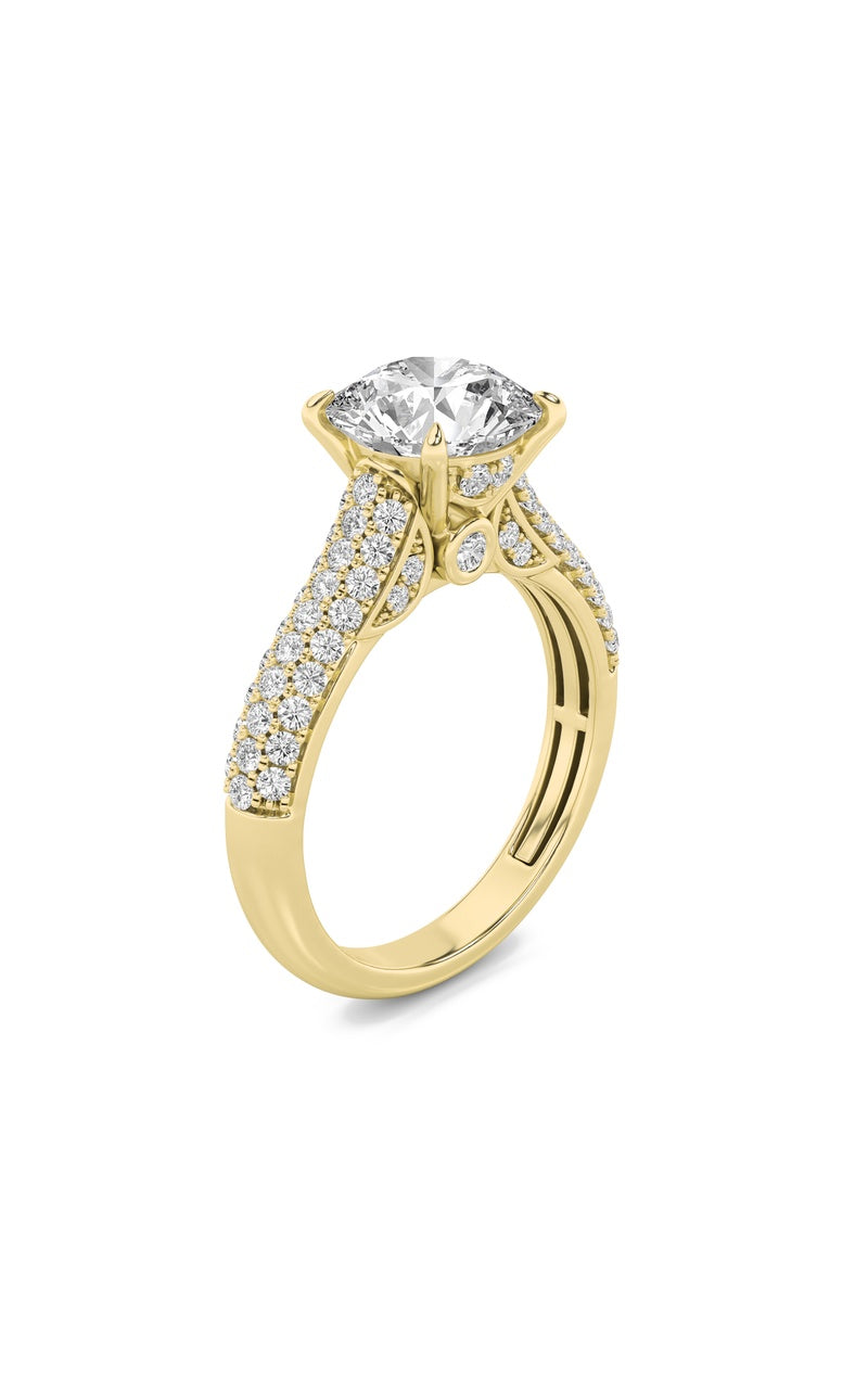 2.5Cttw Round Shaped Lab Grown Diamond (F/VS) Hidden Halo Accented Engagement Ring in 14K Gold