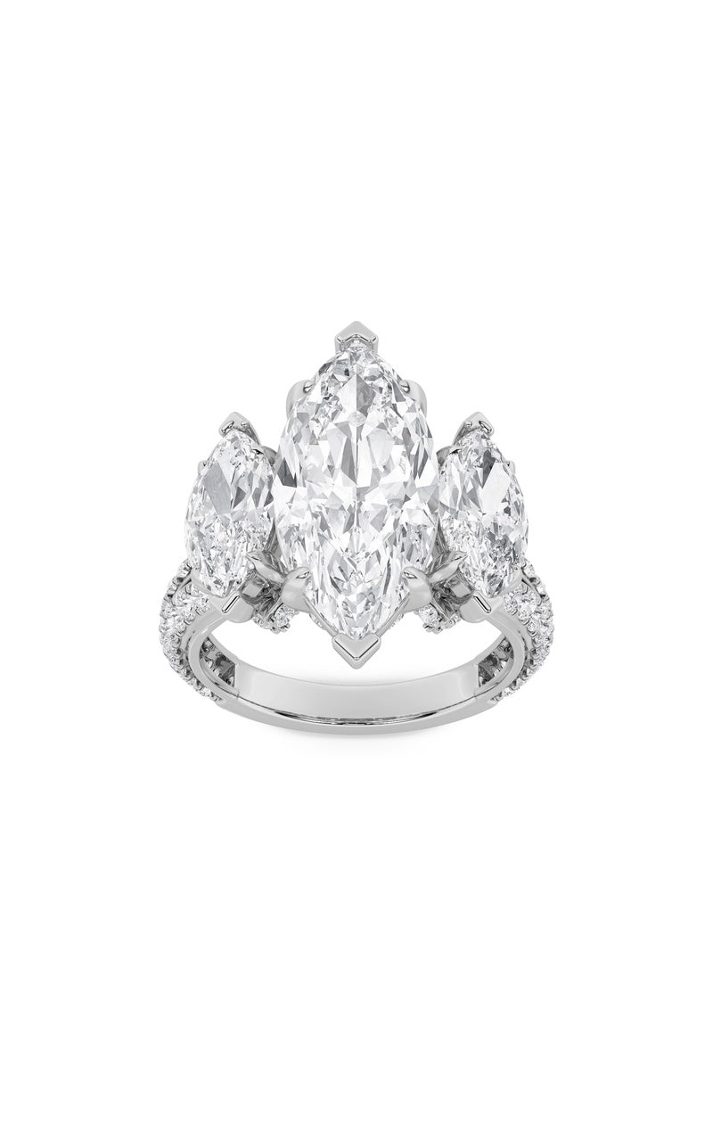 7.75Cttw Marquise Shaped Lab Grown Diamond (F/VS) Bold Statement Accented  Ring in 14K Gold