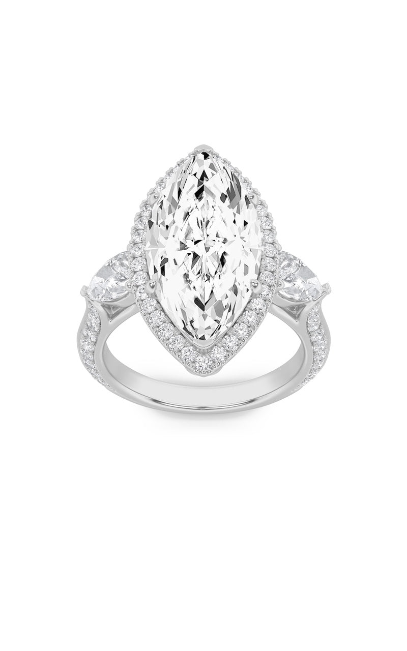 6.5Cttw Marquise Shaped Lab Grown Diamond (F/VS) Bold Statement Accented  Ring in 14K Gold