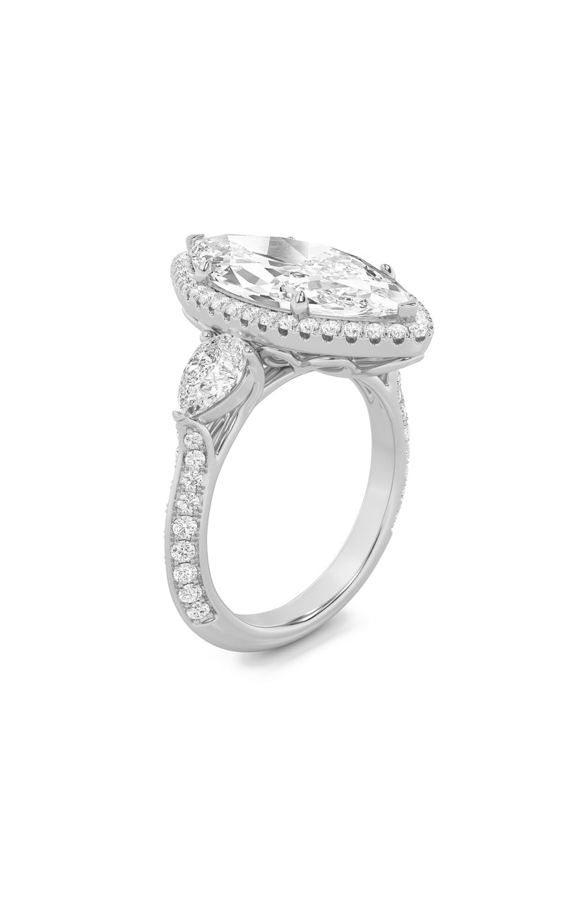 6.5Cttw Marquise Shaped Lab Grown Diamond (F/VS) Bold Statement Accented  Ring in 14K Gold