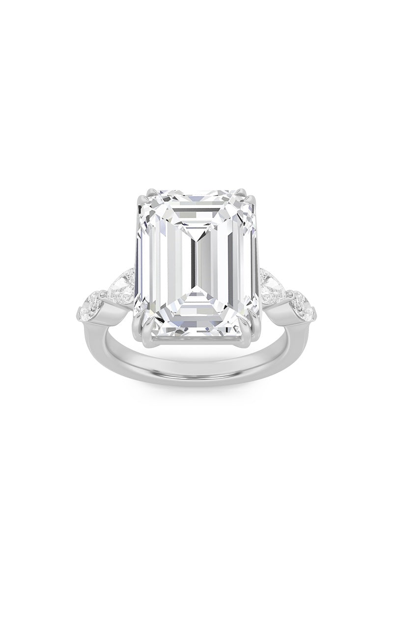 8.5Cttw Emerald Shaped Lab Grown Diamond (F/VS) Bold Statement Accented  Ring in 14K Gold