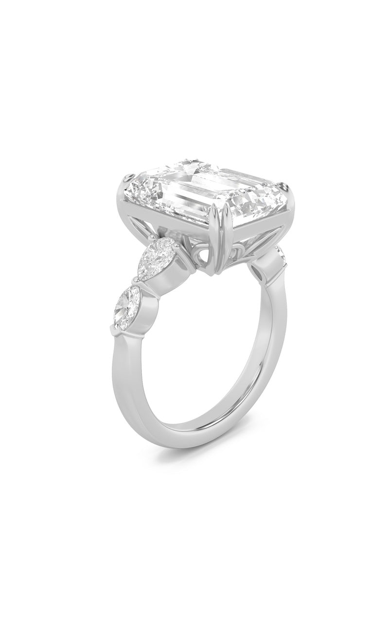 8.5Cttw Emerald Shaped Lab Grown Diamond (F/VS) Bold Statement Accented  Ring in 14K Gold