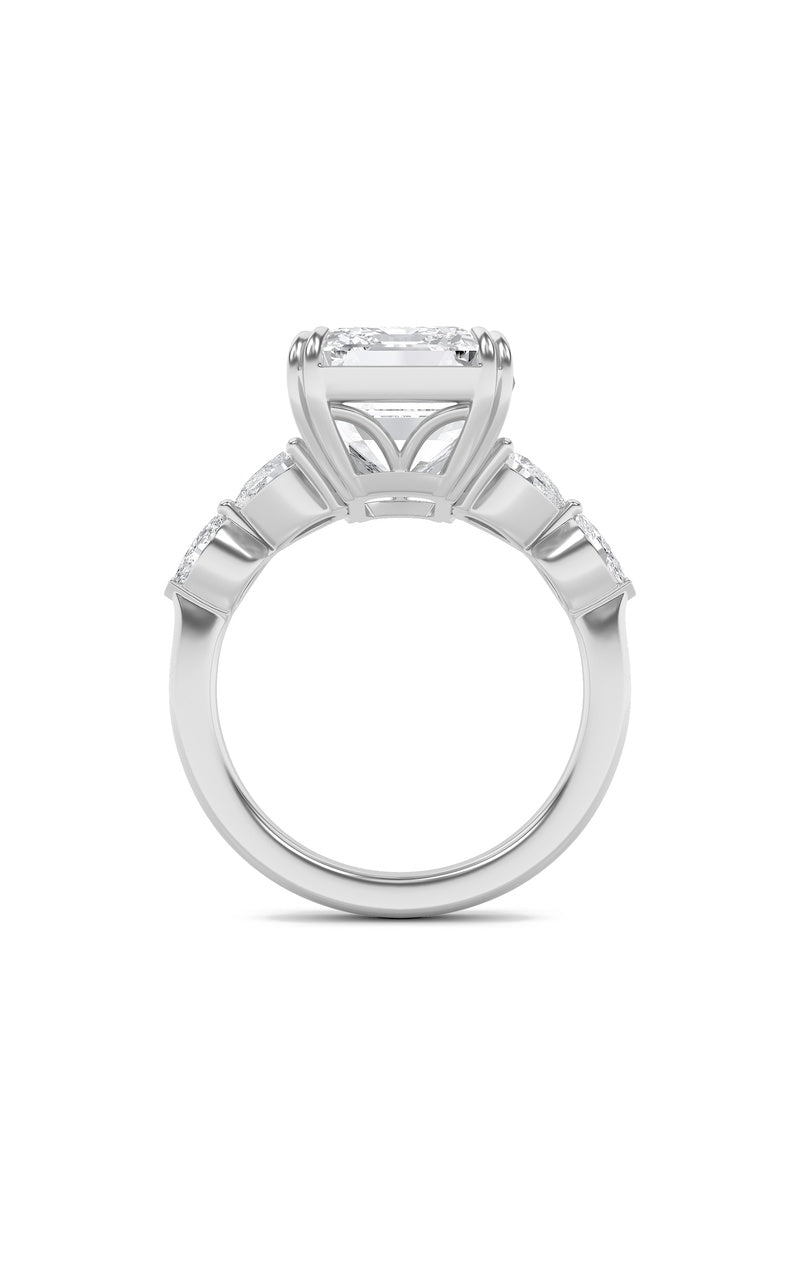 8.5Cttw Emerald Shaped Lab Grown Diamond (F/VS) Bold Statement Accented  Ring in 14K Gold