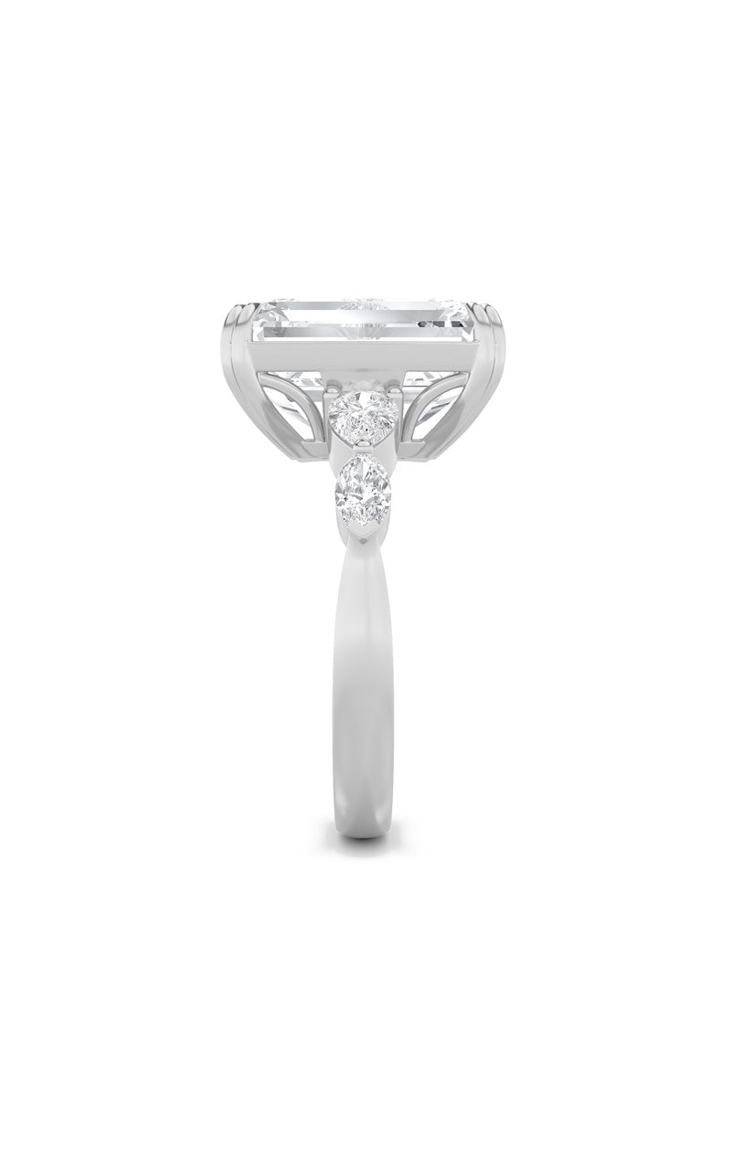 8.5Cttw Emerald Shaped Lab Grown Diamond (F/VS) Bold Statement Accented  Ring in 14K Gold