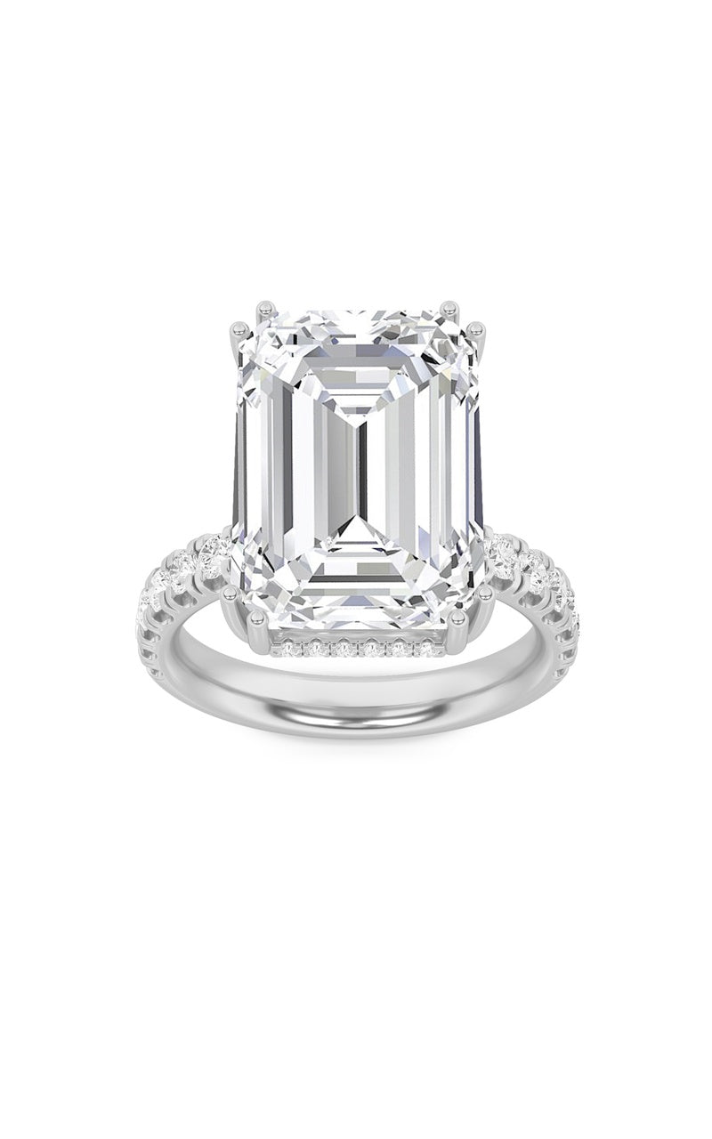 10.25Cttw Emerald Shaped Lab Grown Diamond (F/VS) Bold Statement Accented  Ring in 14K Gold