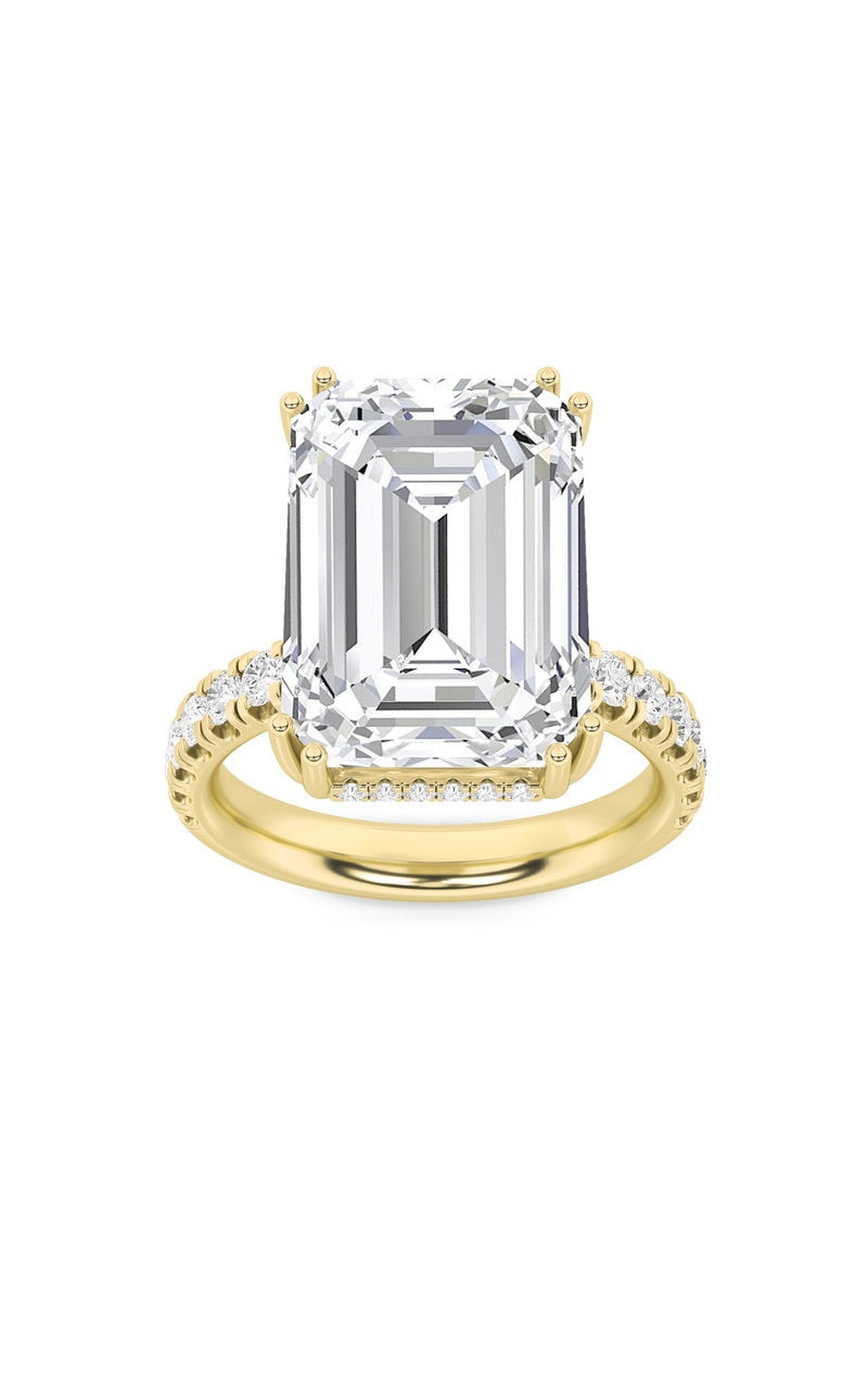 10.25Cttw Emerald Shaped Lab Grown Diamond (F/VS) Bold Statement Accented  Ring in 14K Gold