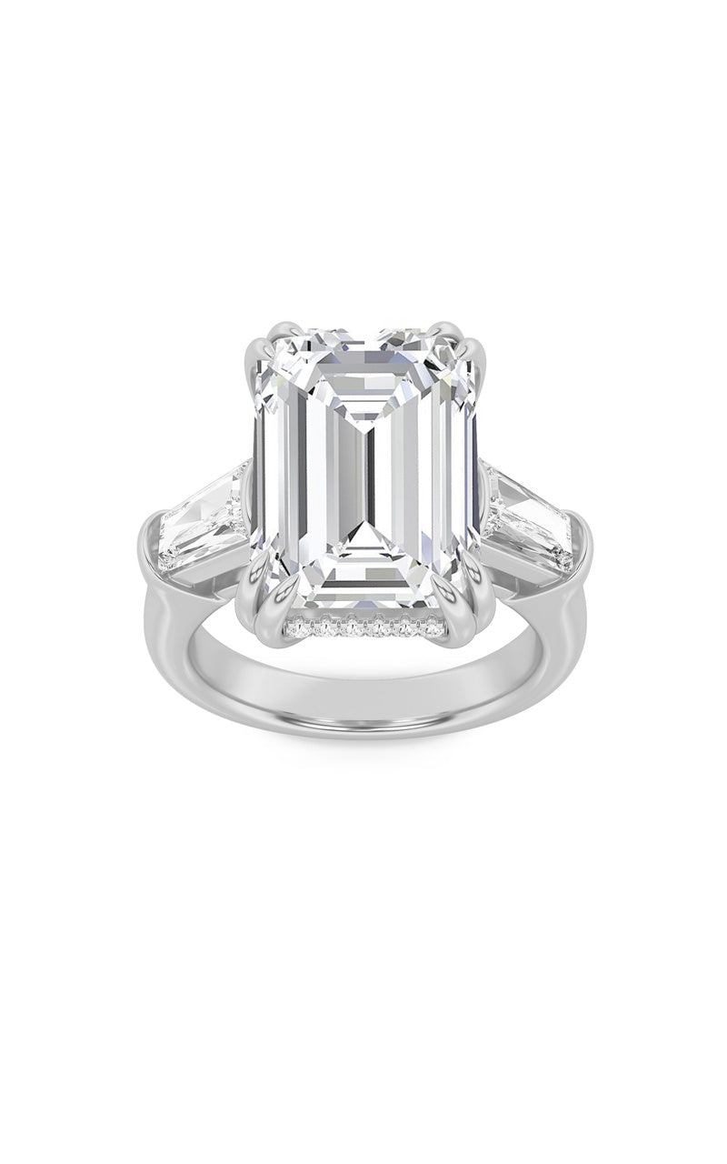 9Cttw Emerald Shaped Lab Grown Diamond (F/VS) Bold Statement Accented  Ring in 14K Gold