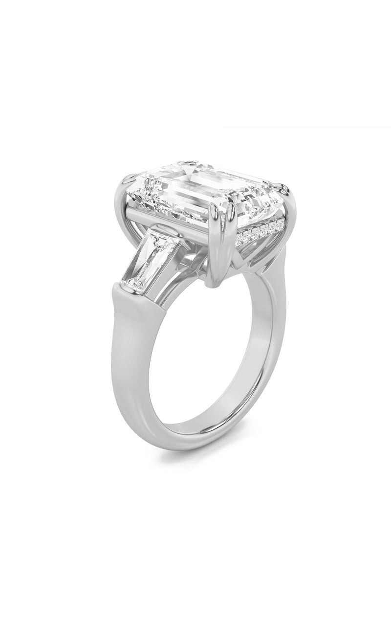 9Cttw Emerald Shaped Lab Grown Diamond (F/VS) Bold Statement Accented  Ring in 14K Gold