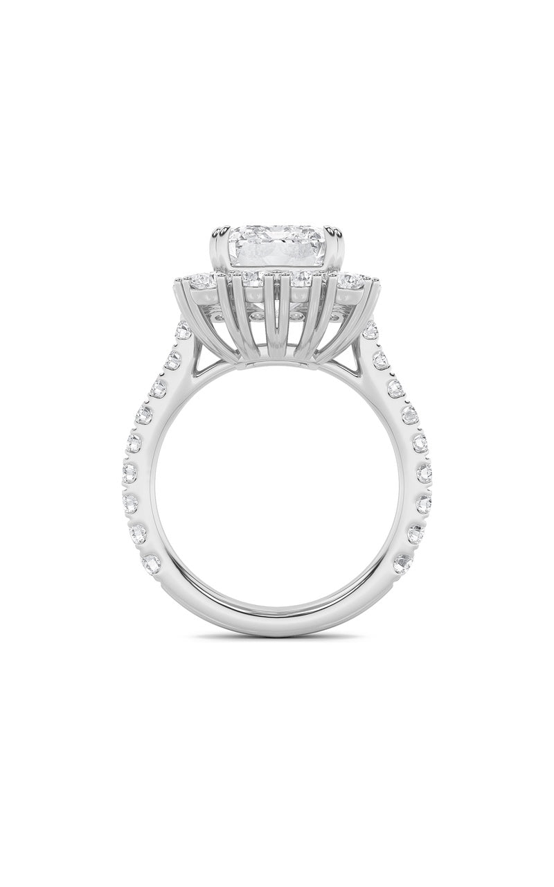 7.25Cttw Emerald Shaped Lab Grown Diamond (F/VS) Bold Statement Accented  Ring in 14K Gold