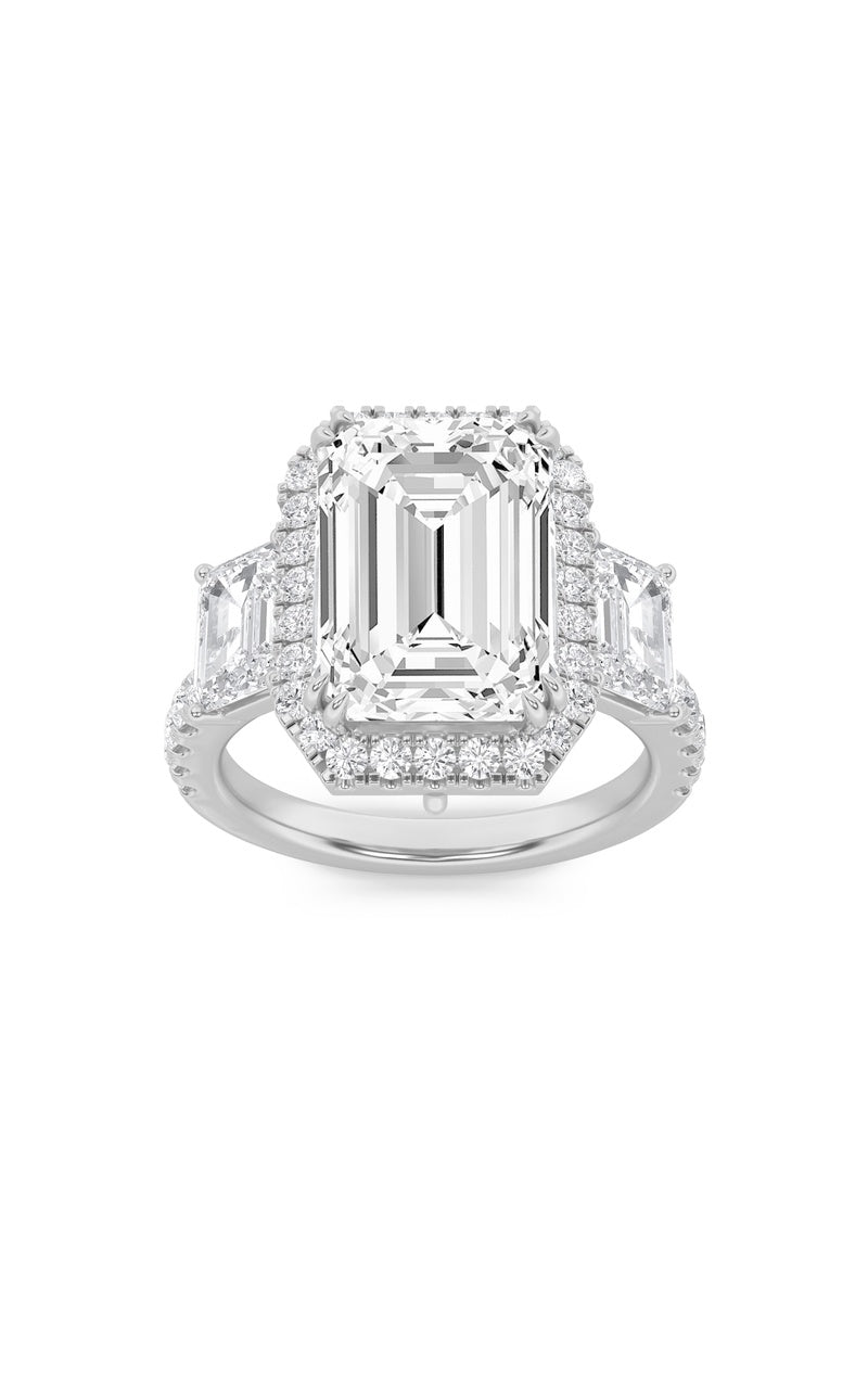 7Cttw Emerald Shaped Lab Grown Diamond (F/VS) Bold Accented Engagement Ring in 14K Gold