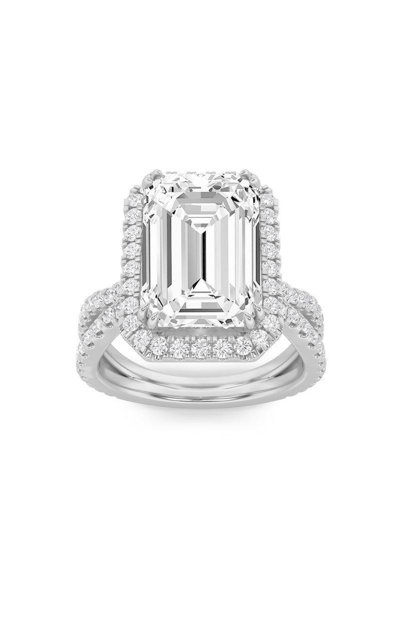 8Cttw Emerald Shaped Lab Grown Diamond (F/VS) Bold Statement Accented  Ring in 14K Gold