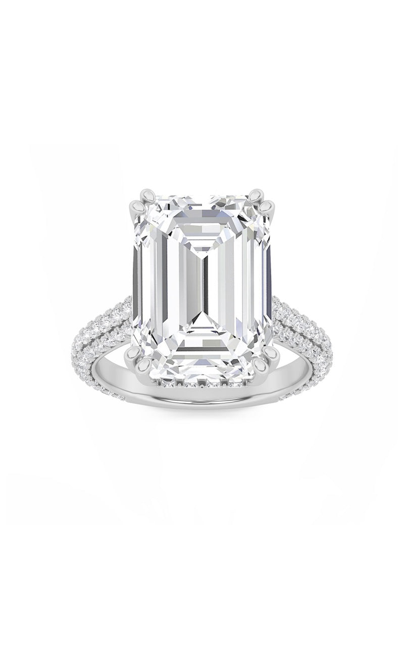 8Cttw Emerald Shaped Lab Grown Diamond (F/VS) Bold Accented Engagement Ring in 14K Gold