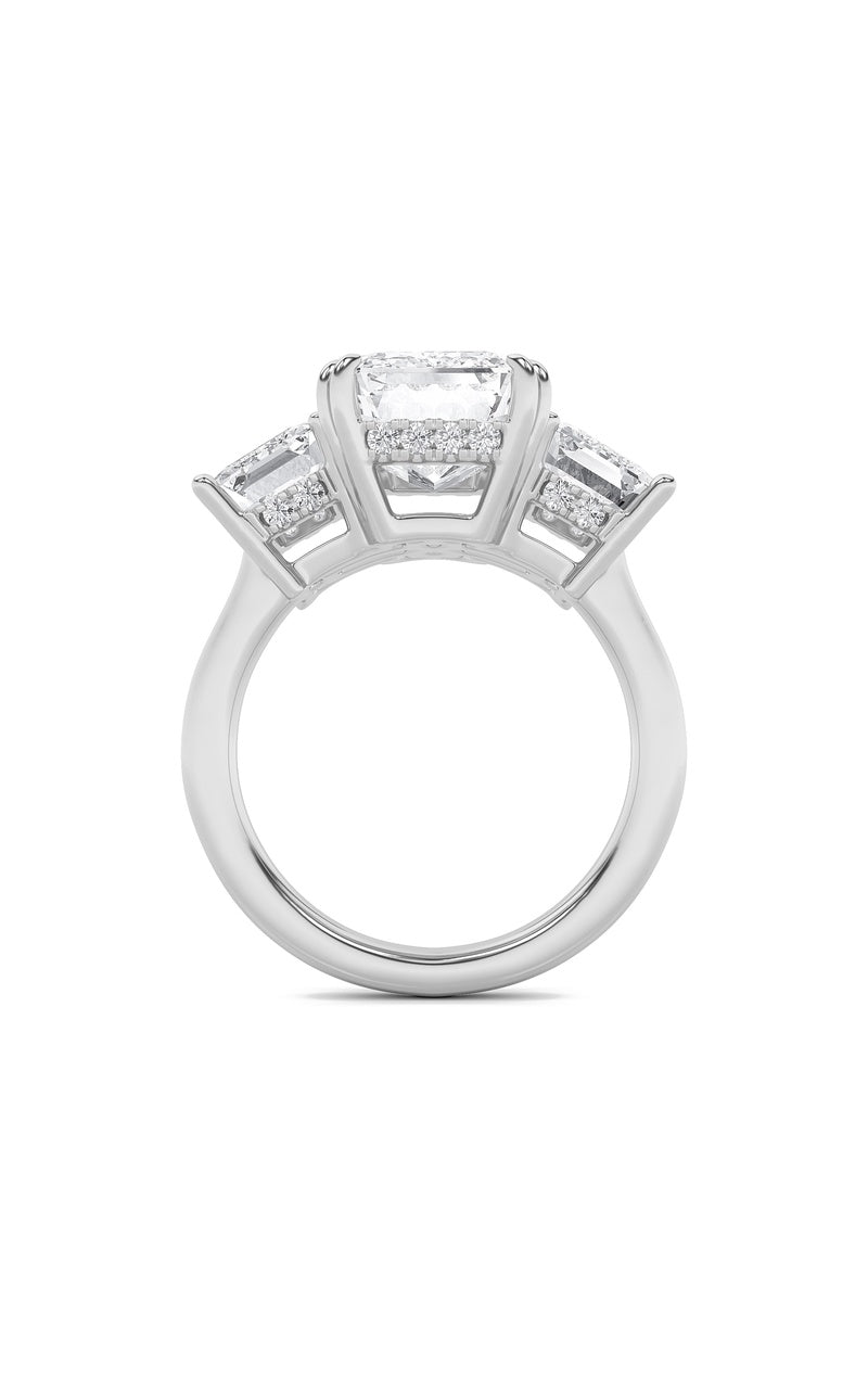 8.25Cttw Emerald Shaped Lab Grown Diamond (F/VS) Bold Three Stone Accented Ring in 14K Gold