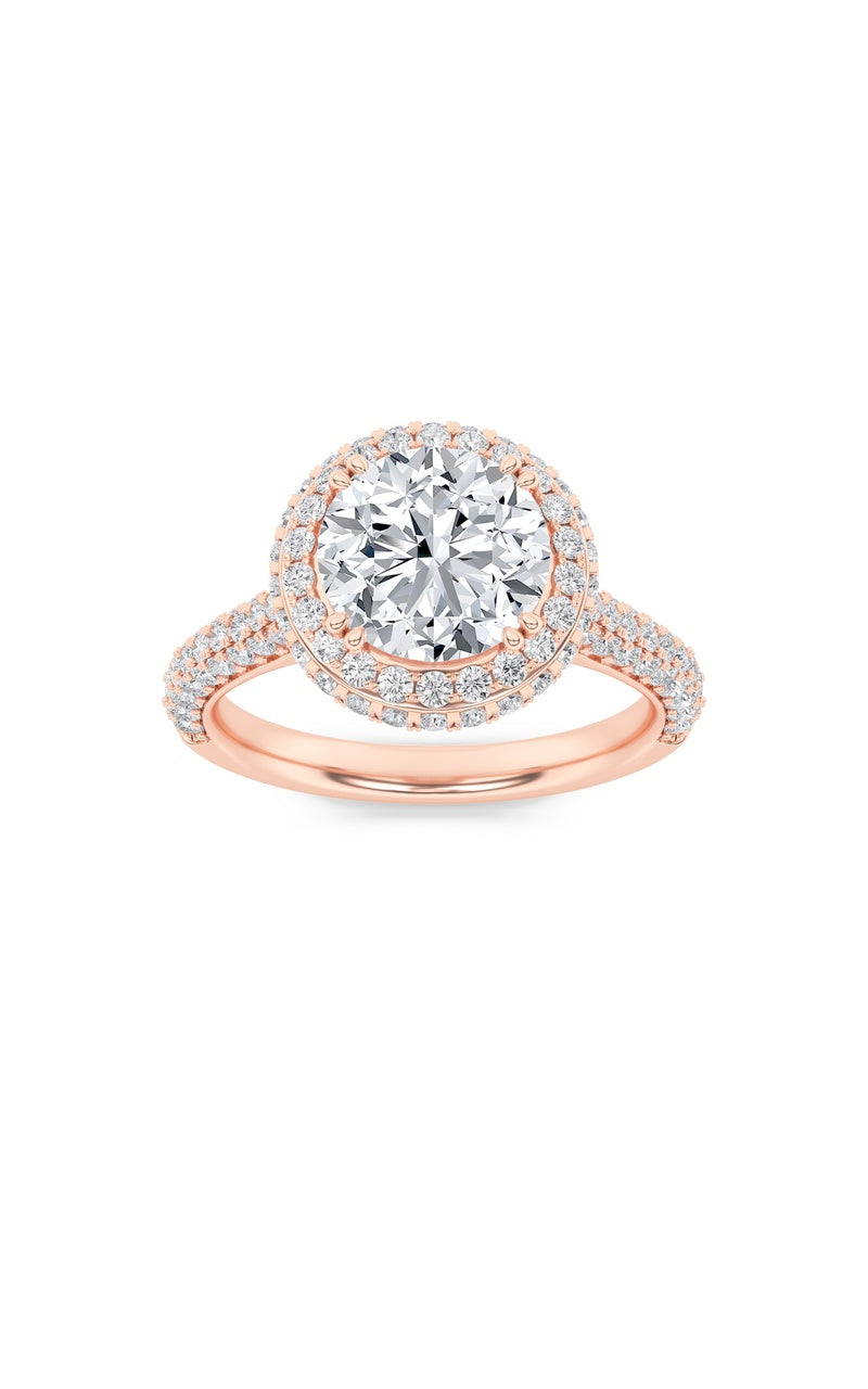 3Cttw Emerald Shaped Lab Grown Diamond (F/VS) Halo Accented Engagement Ring in 14K Gold