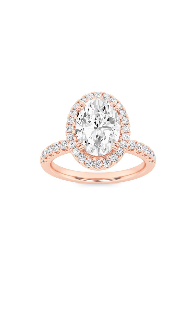 3Cttw Oval Shaped Lab Grown Diamond (F/VS) Halo Accented Engagement Ring in 14K Gold
