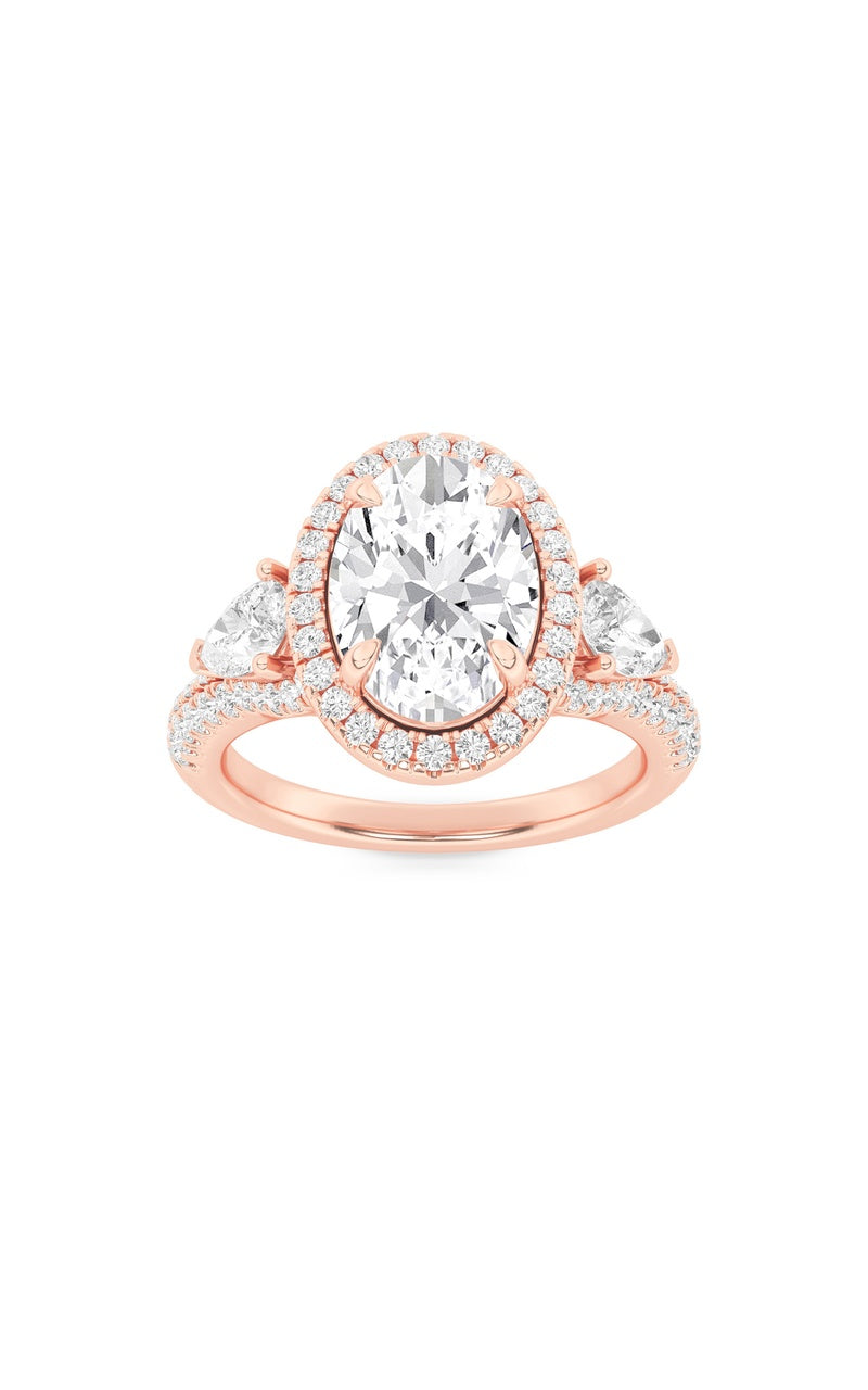 3Cttw Emerald Shaped Lab Grown Diamond (F/VS) Three Stone Bold Accented Engagement Ring in 14K Gold