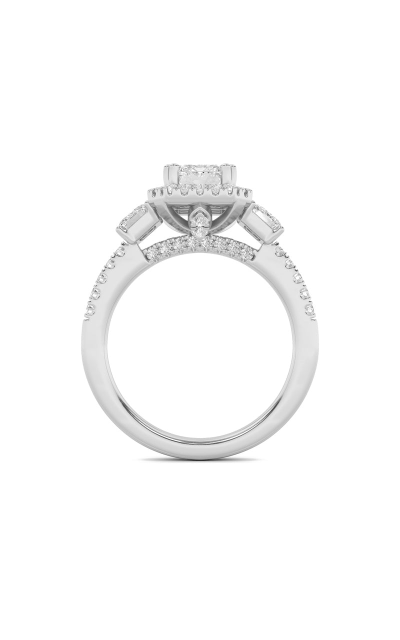 3Cttw Emerald Shaped Lab Grown Diamond (F/VS) Three Stone Accented Engagement Ring in 14K Gold