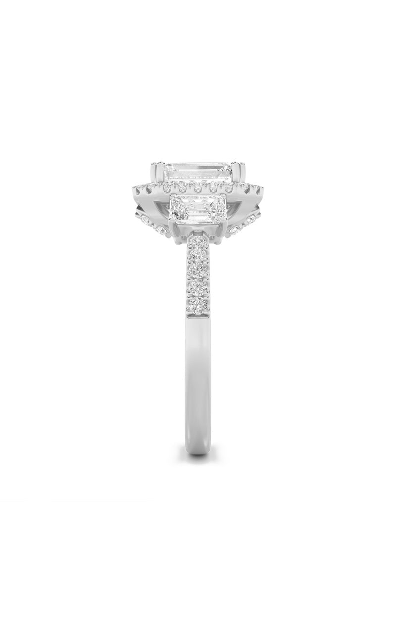 3Cttw Emerald Shaped Lab Grown Diamond (F/VS) Three Stone Accented Engagement Ring in 14K Gold